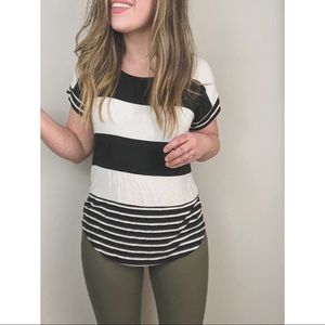 Black and White Striped Button Back Top